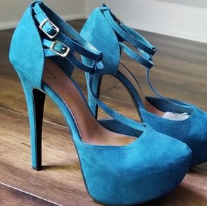Teal platform heels